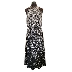 SZ4 Adrianna Papell Polka Dot Dress Black and White  Halter Midi Dress